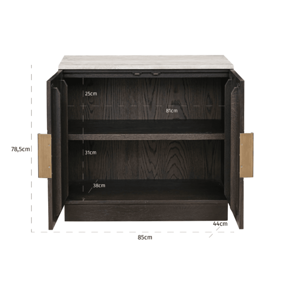 Norah Deep Brown 2 Door Sideboard with Travertine Top Furniture