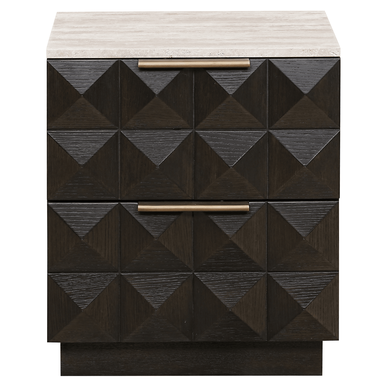 Norah Deep Brown 2 Drawer Bedside Table with Travertine Top Furniture