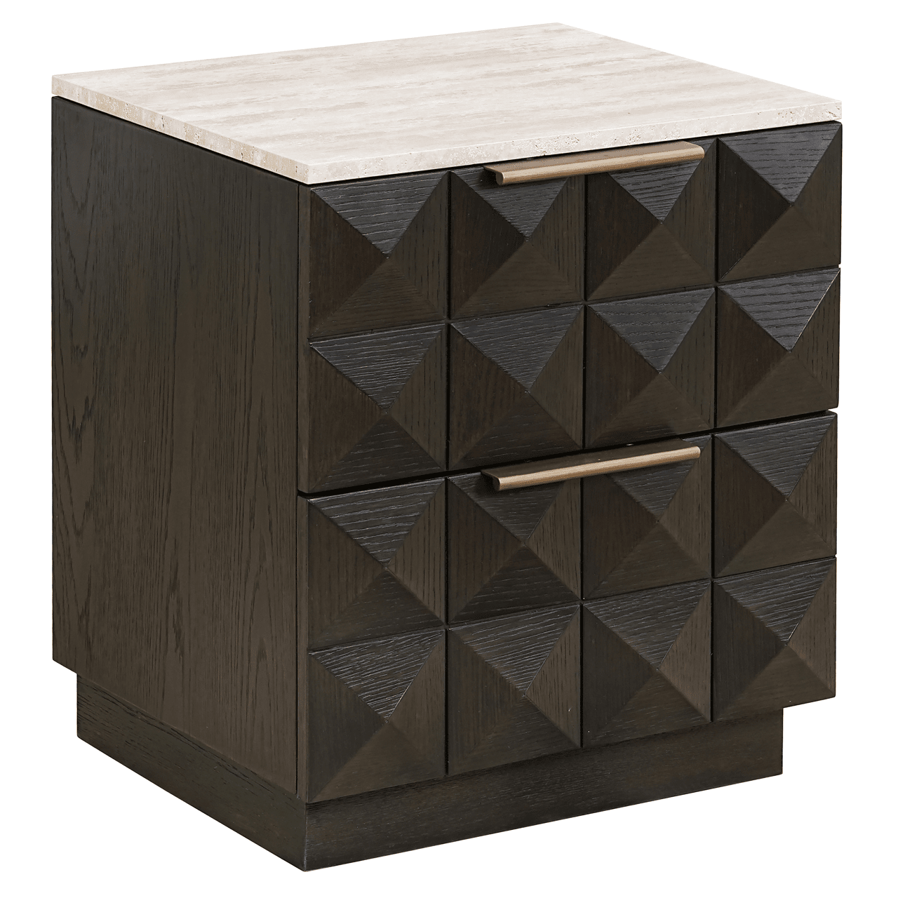 Norah Deep Brown 2 Drawer Bedside Table with Travertine Top Furniture