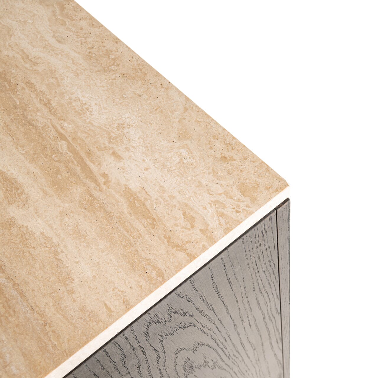 Norah Deep Brown 4 Door Sideboard with Shelving & Travertine Top Furniture