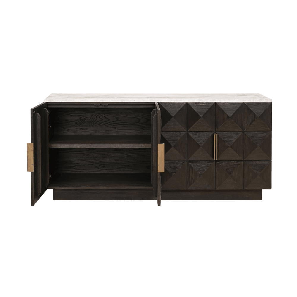 Norah Deep Brown 4 Door Sideboard with Travertine Top Furniture