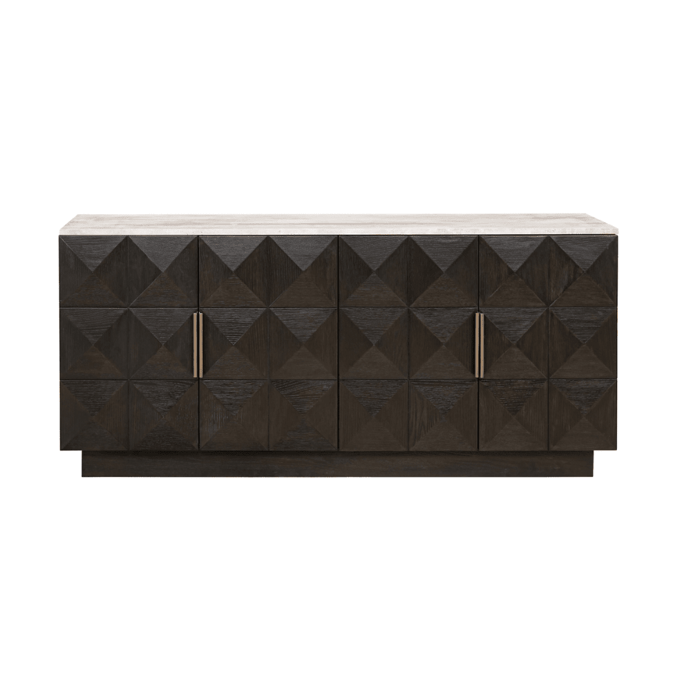 Norah Deep Brown 4 Door Sideboard with Travertine Top Furniture