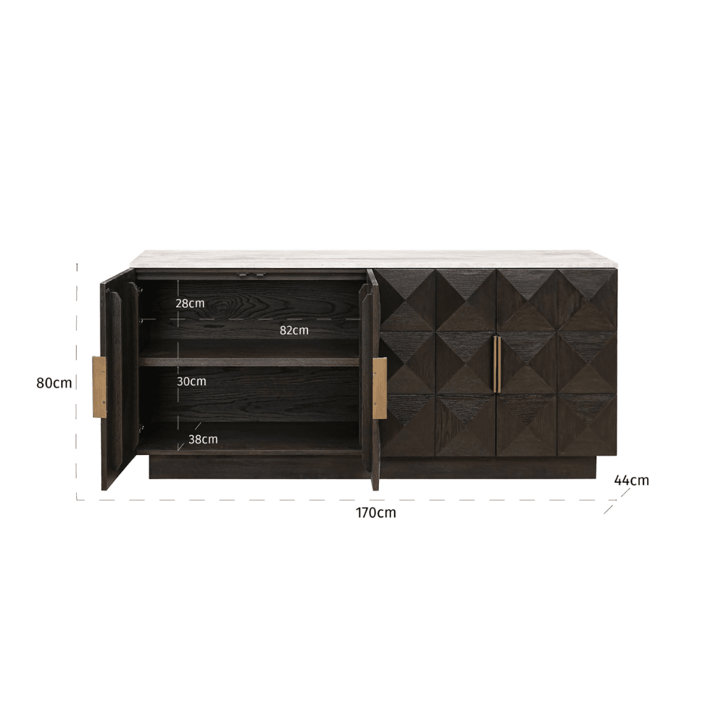 Norah Deep Brown 4 Door Sideboard with Travertine Top Furniture