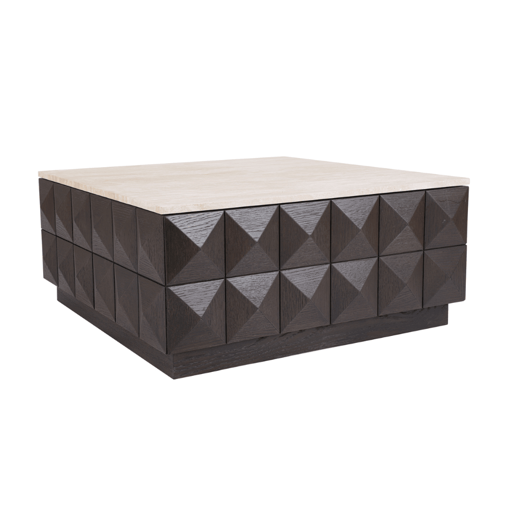 Norah Deep Brown Square Coffee Table with Travertine Top Furniture