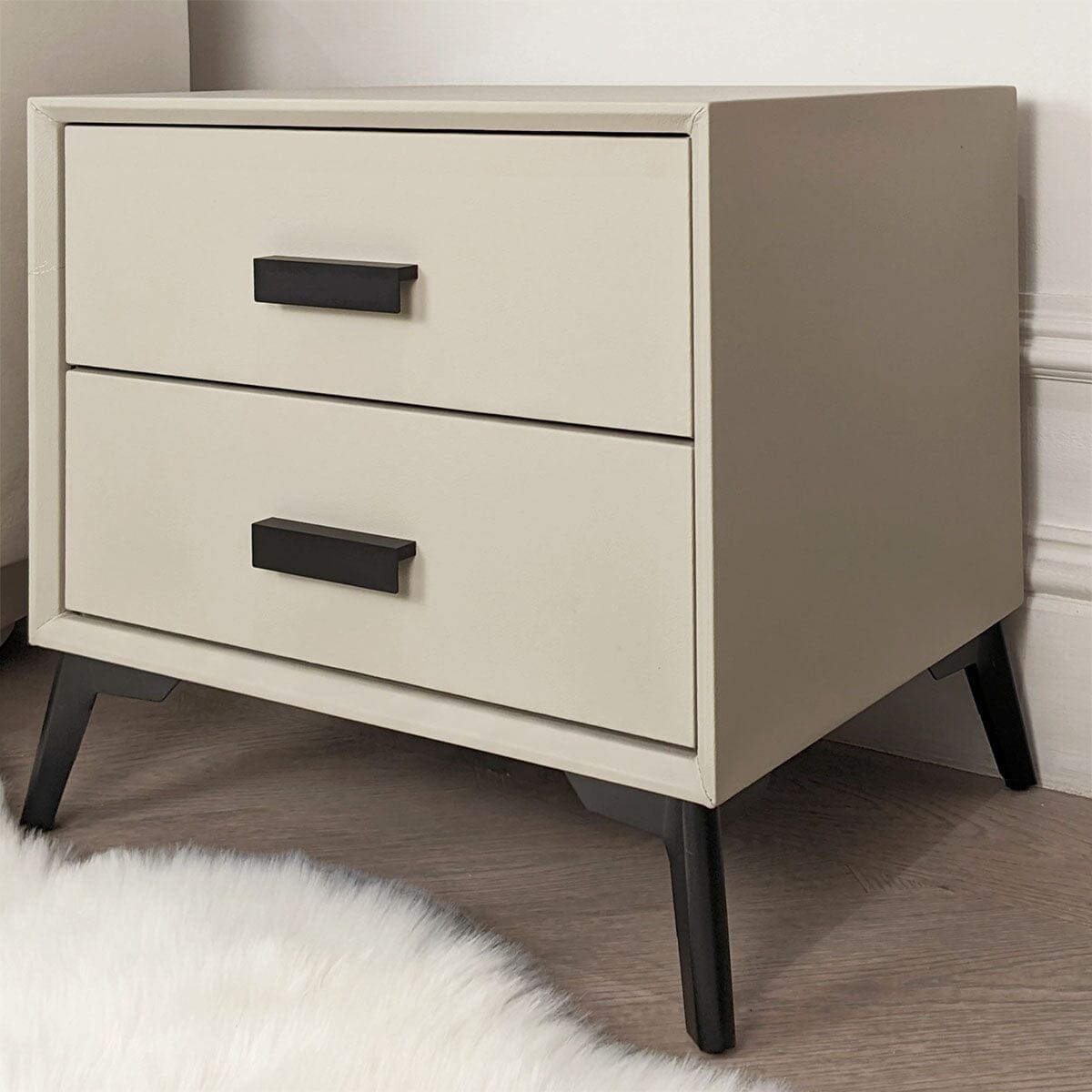 Nova Cream & Black 2 Drawer Bedside Table Furniture