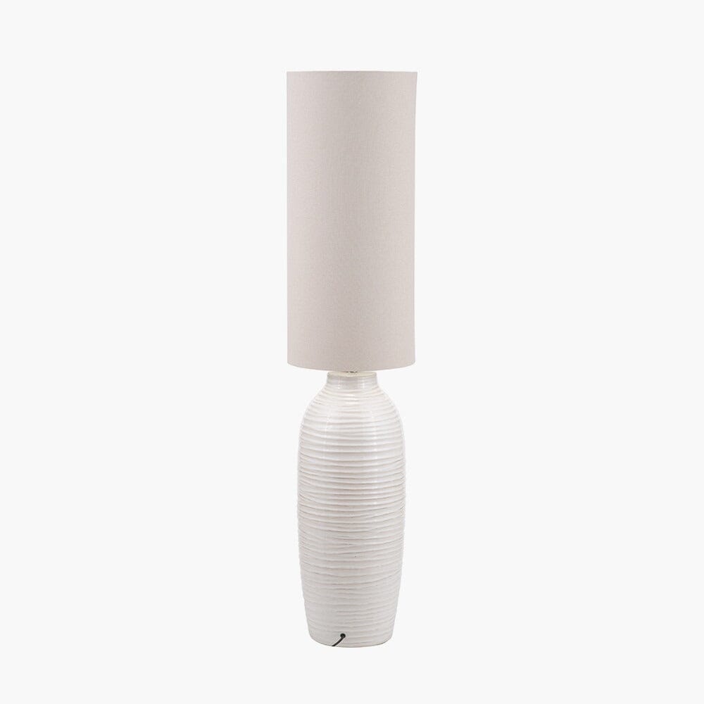 Nyelle White Textured Ceramic Floor Lamp with Linen Shade Lighting
