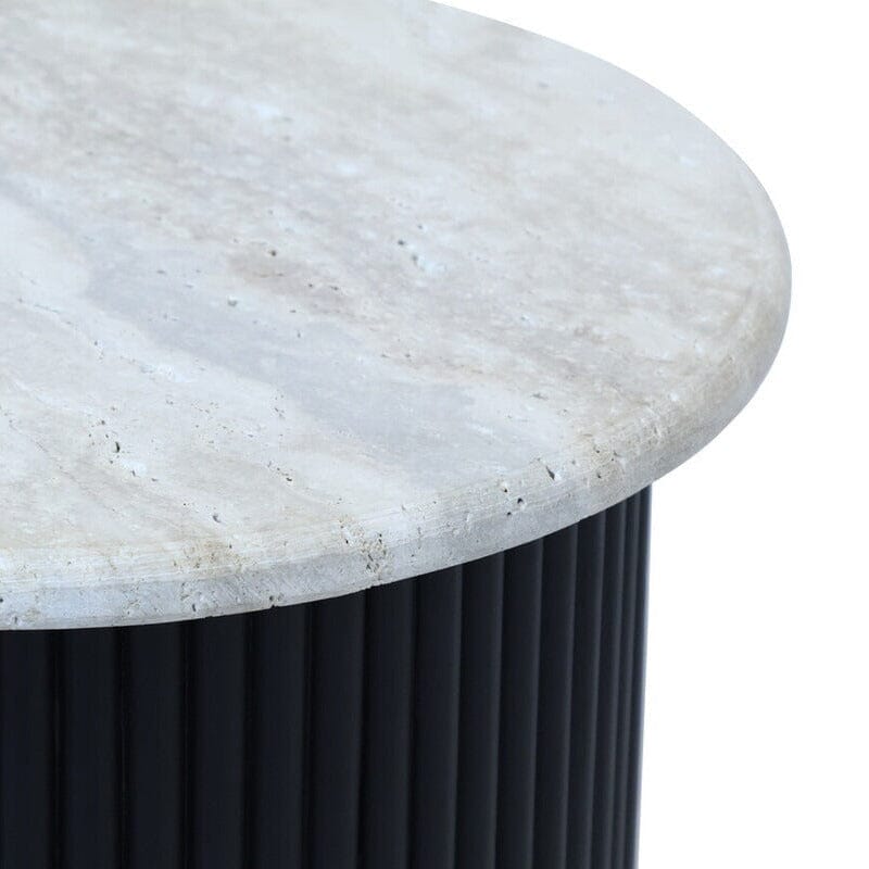 Odelia Black Ribbed Side Table with Marble Top Furniture