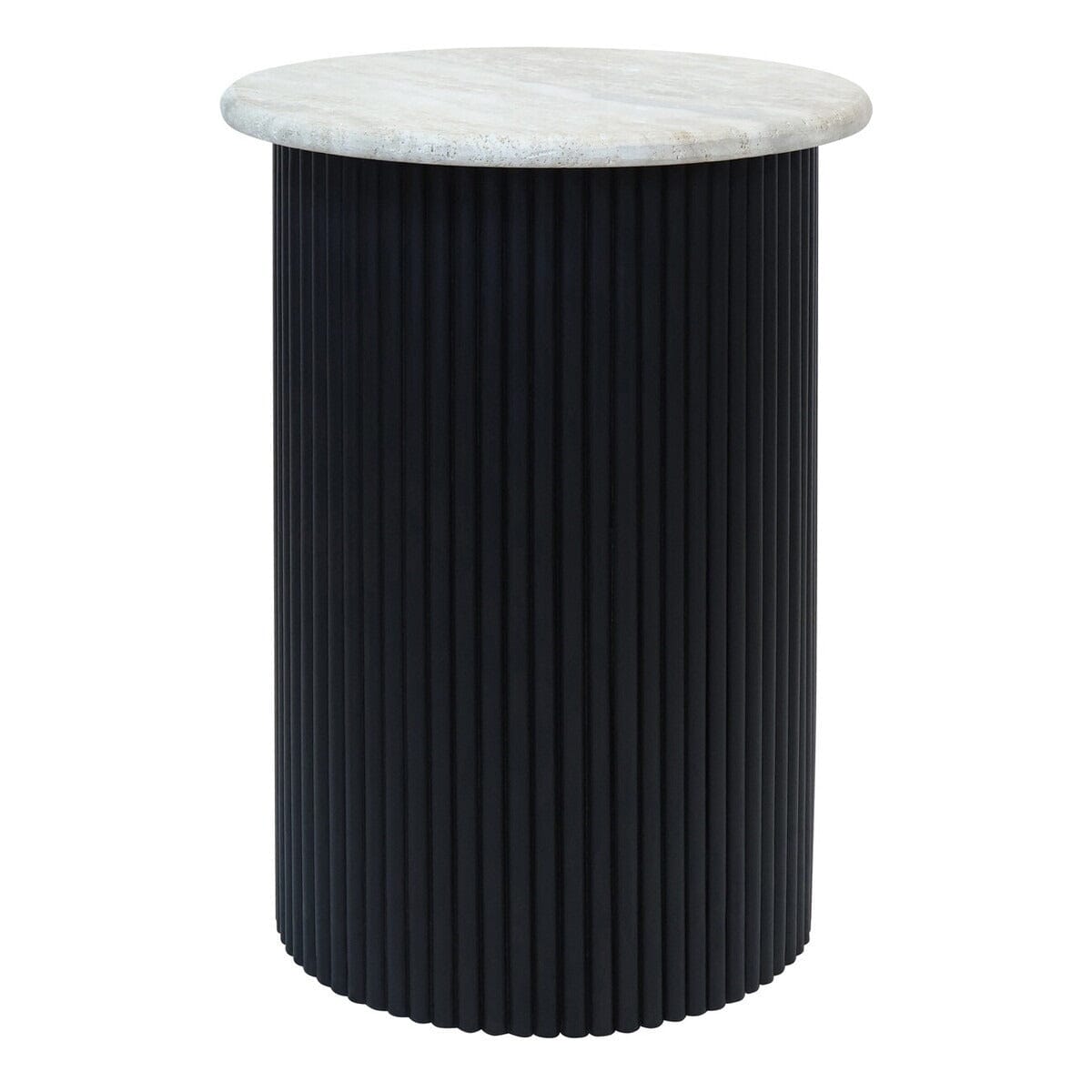 Odelia Black Ribbed Side Table with Marble Top Furniture