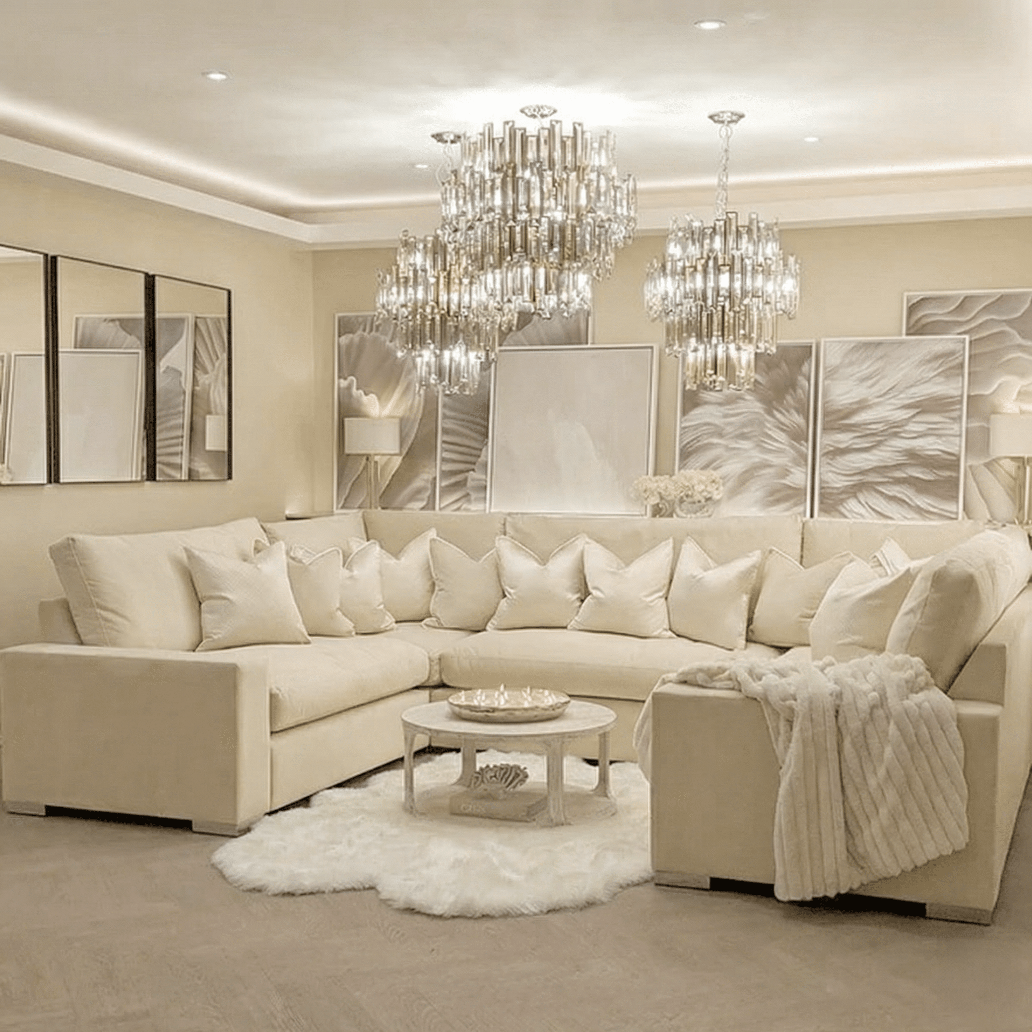 Olivia Cream Premium Large U-Shaped Sofa Sofa