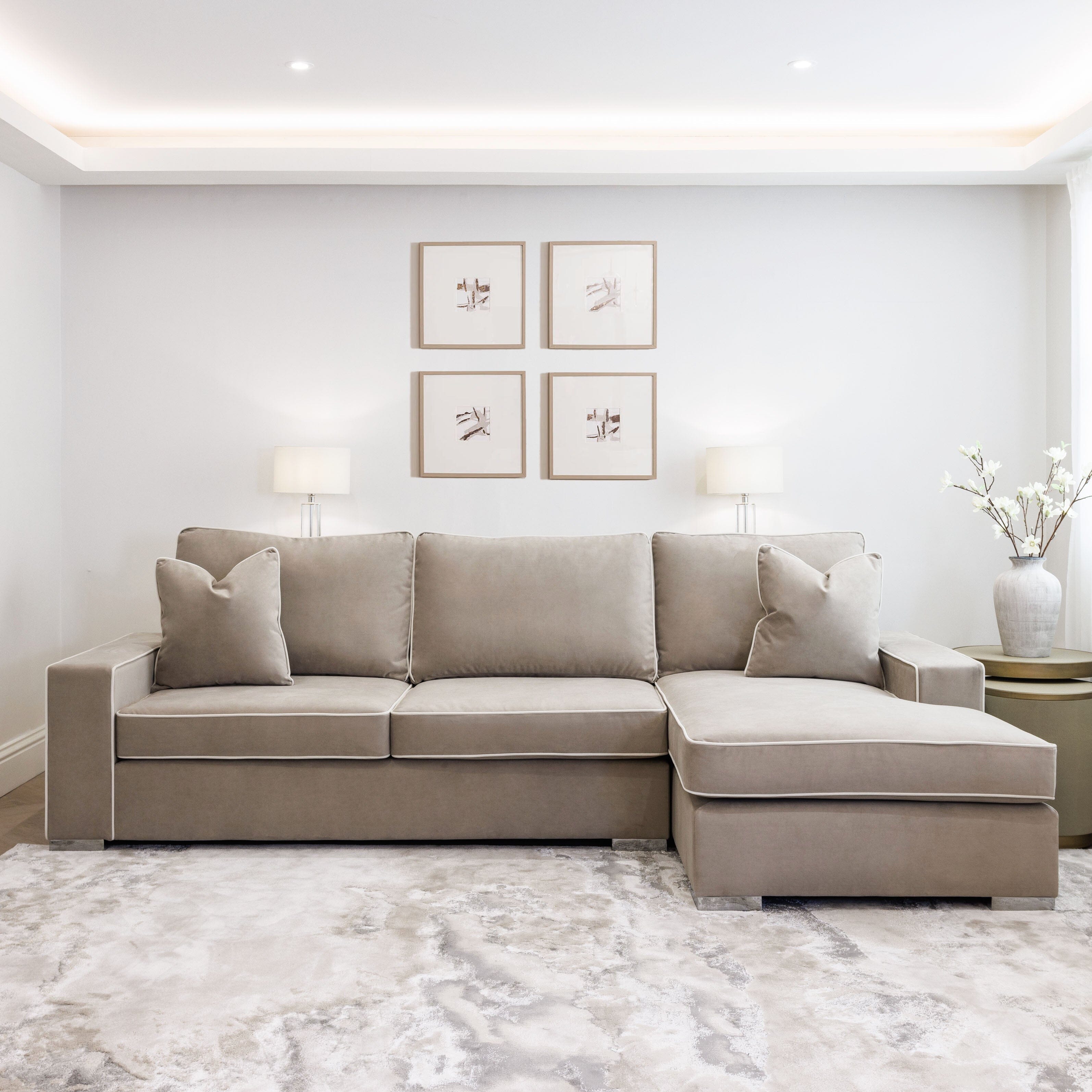 Olivia Mink Premium Sofa With Cream Piping MTO Sofa