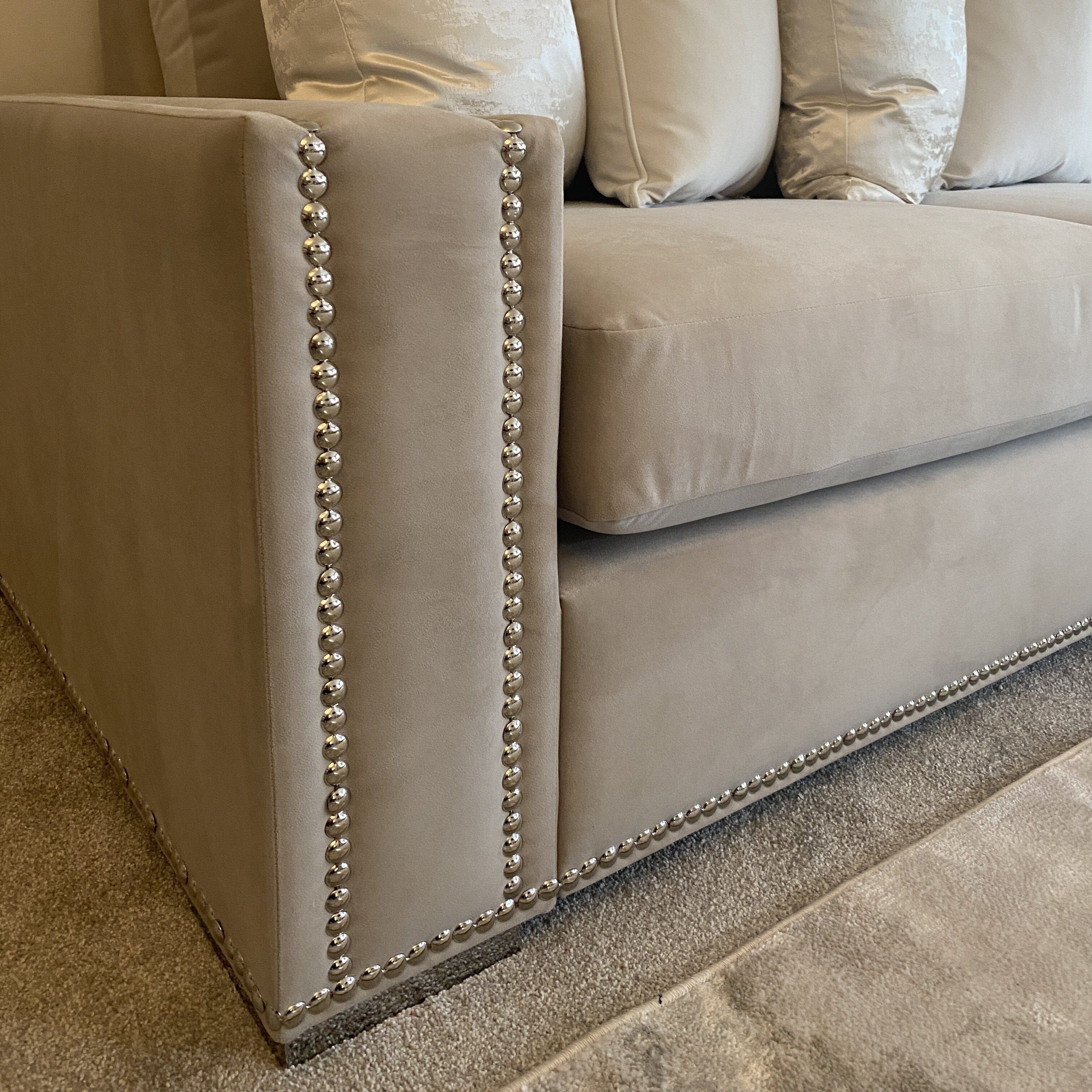 Olivia Premium Mink Sofa Range with Studs Sofa Medium Corner Sofa - Left Hand Facing Foam Filled