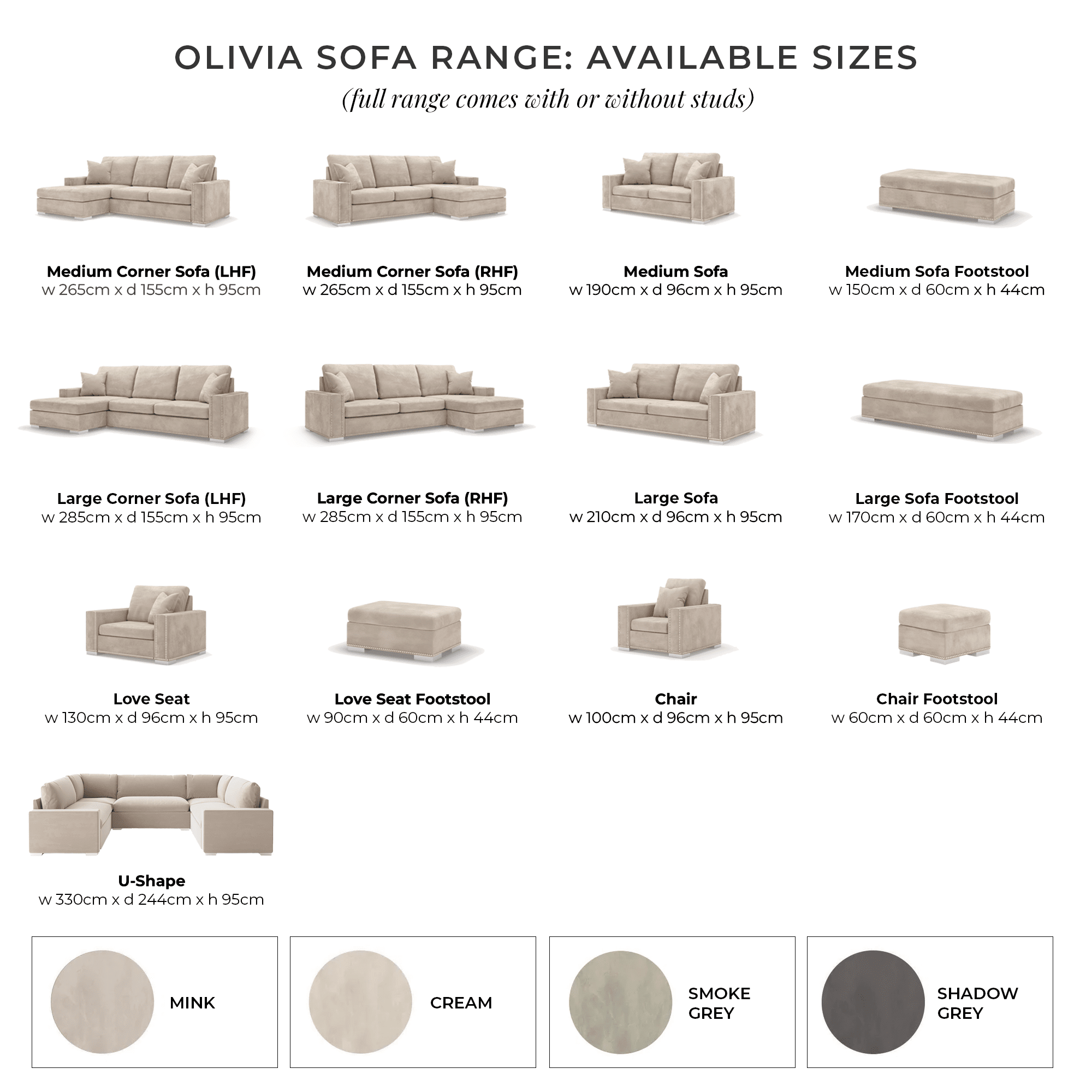 Olivia Premium Mink Sofa Range without Studs MTO Sofa