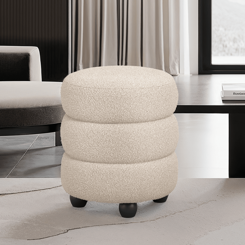 Omura Beige Boucle Pouffe with Black Feet Furniture