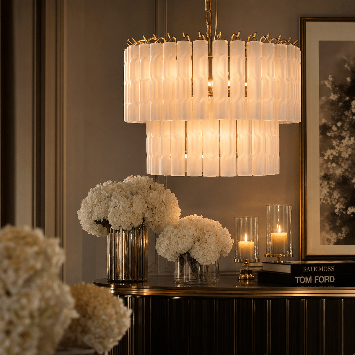 Ophelia Luxury Frosted Glass 2 Tier Chandelier Lighting