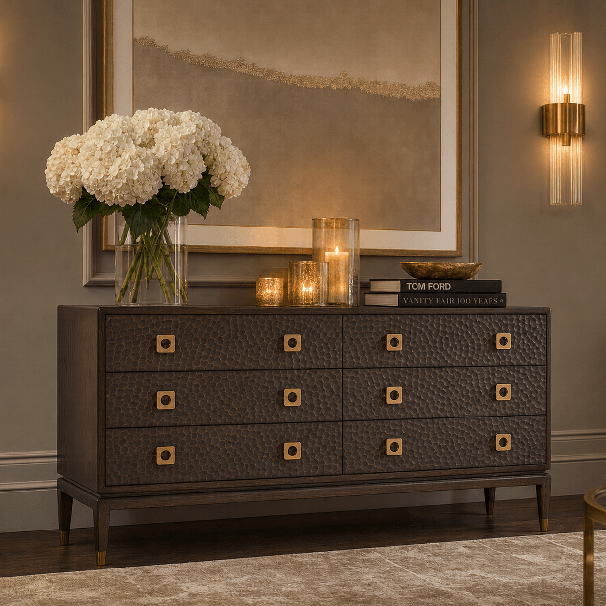 Osmund Dark Hammered Oak Effect 6 Drawer Chest Furniture