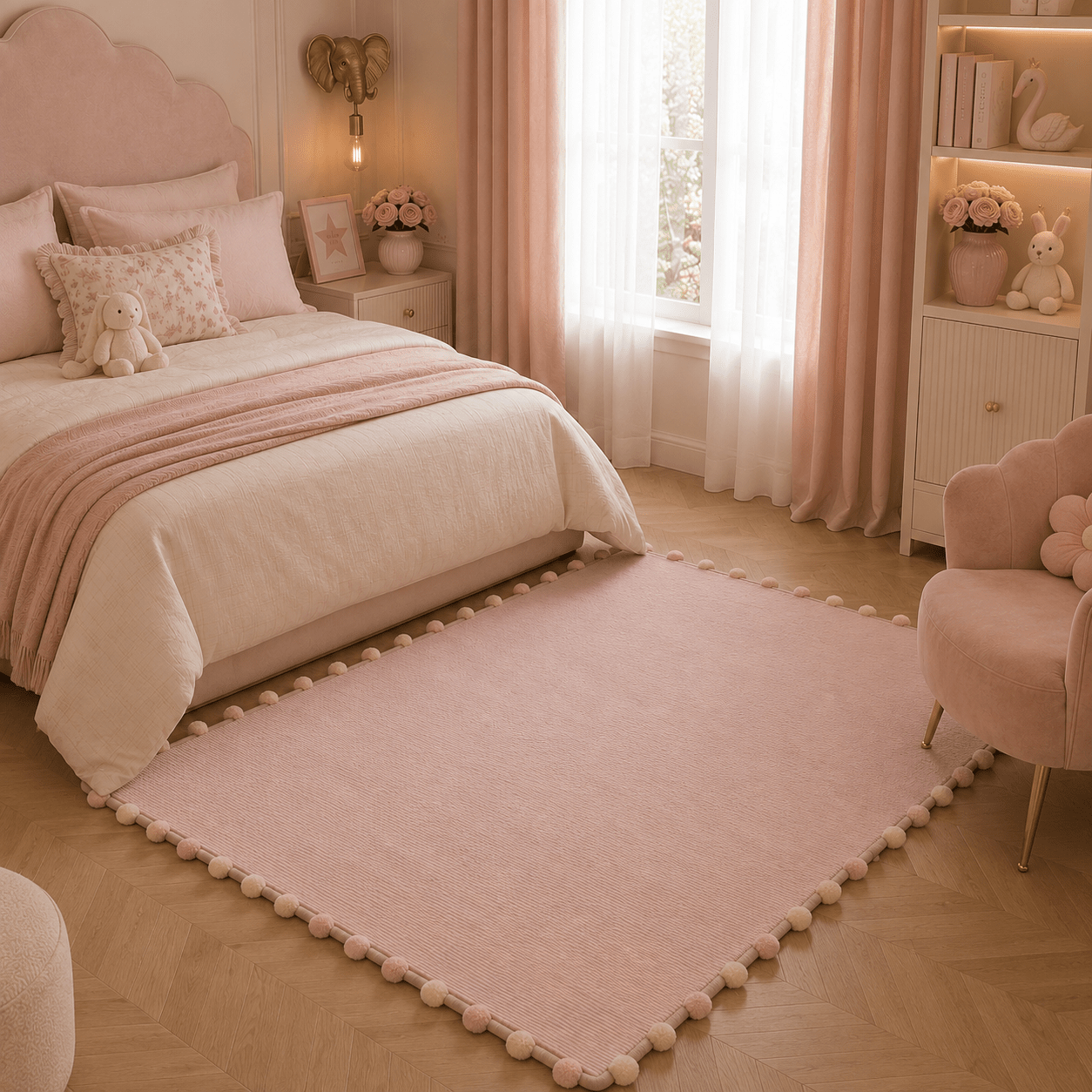 Ottilia Pink Bobbled Edge Rug Textiles