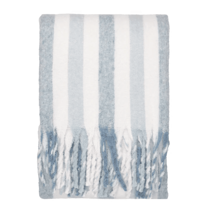 Ottilie Blue & White Striped Tasseled Throw Textiles