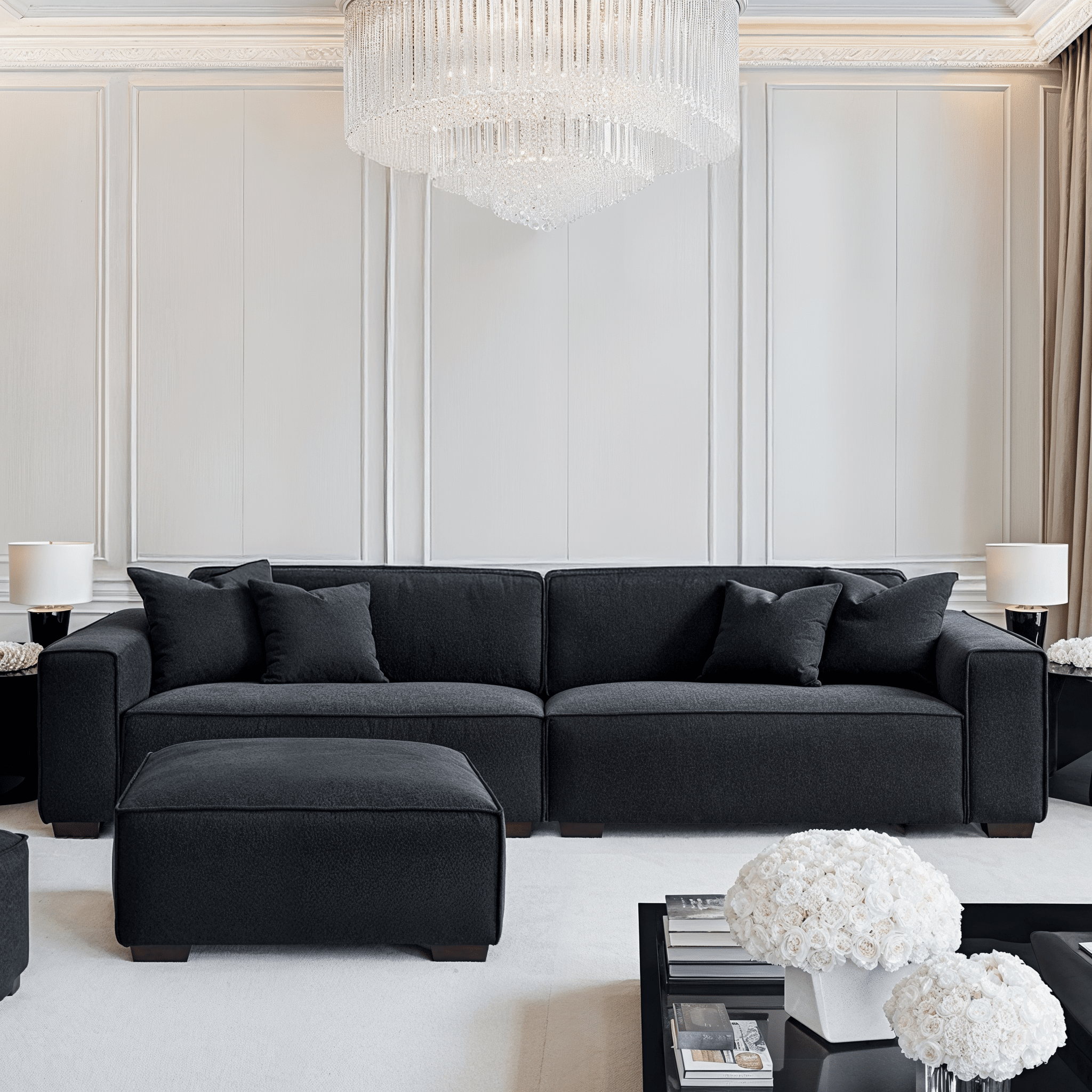 Ottilie Charcoal Boucle 4 Seater Sofa with Footstool Sofa