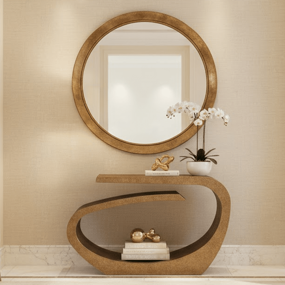Oville Brushed Gold Abstract Console Table Furniture