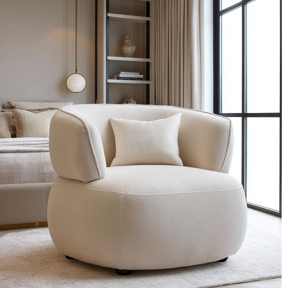 Paloma Ivory Chenille Curved Accent Chair Furniture