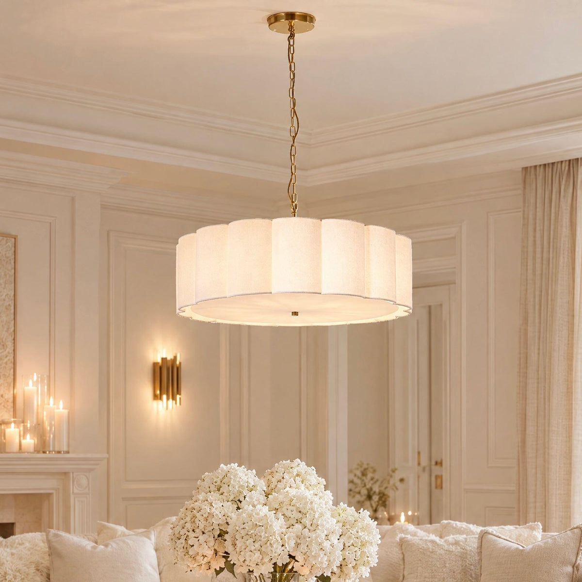 Pandora Cream & Gold 6 Light Pendant Ceiling Light Lighting