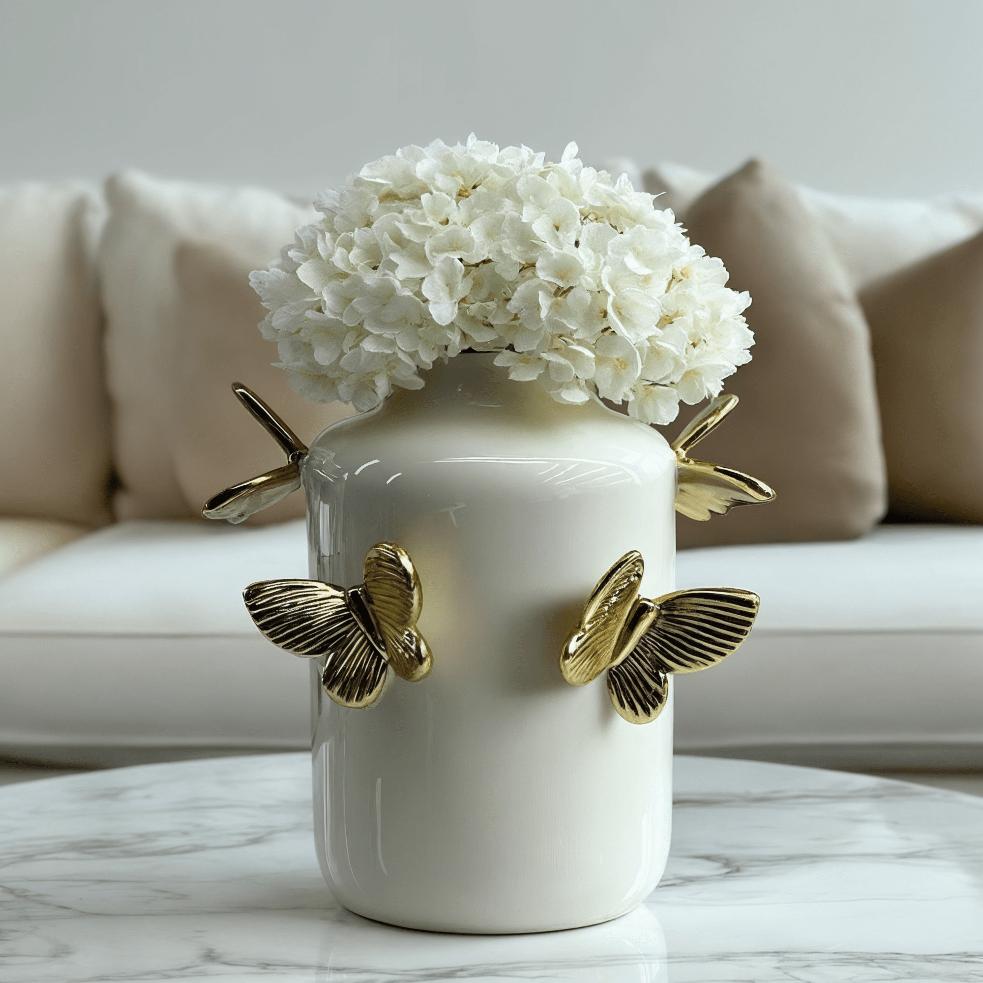 Papillon Cream & Gold Decorative Butterfly Vase Accessories