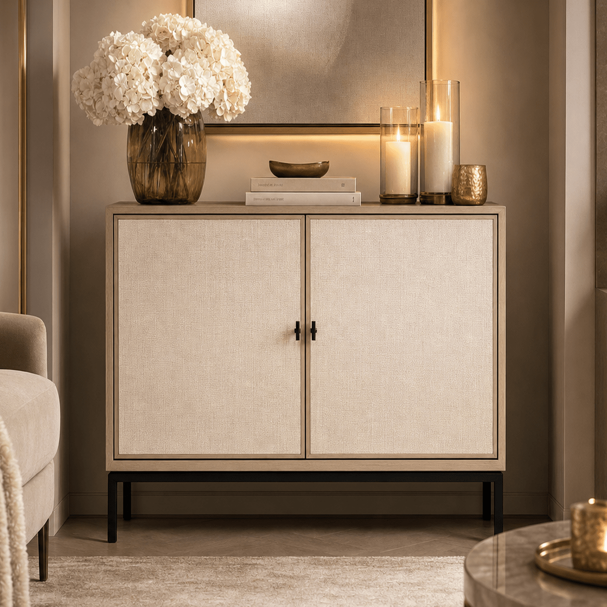 Paradigm Light Oak & Linen 2 Door Sideboard Furniture