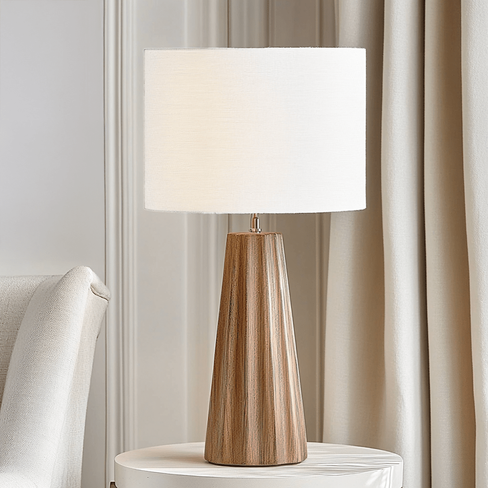 Phoebe Natural Mango Wood Table Lamp with Cream Shade Lighting