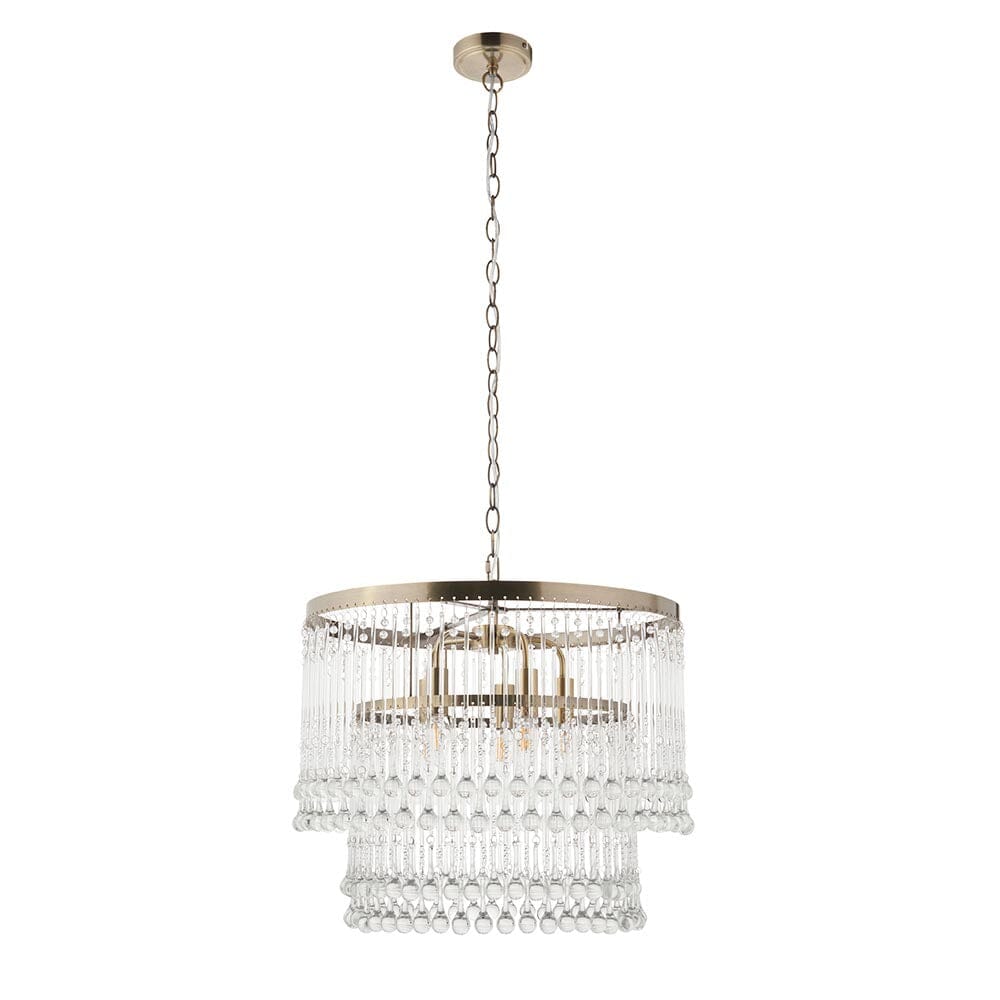 Pippa Large Antique Brass & Clear Glass Droplet Pendant Ceiling Light Lighting