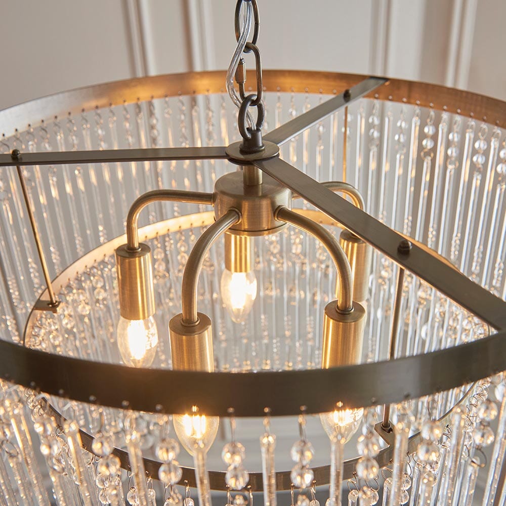 Pippa Large Antique Brass & Clear Glass Droplet Pendant Ceiling Light Lighting