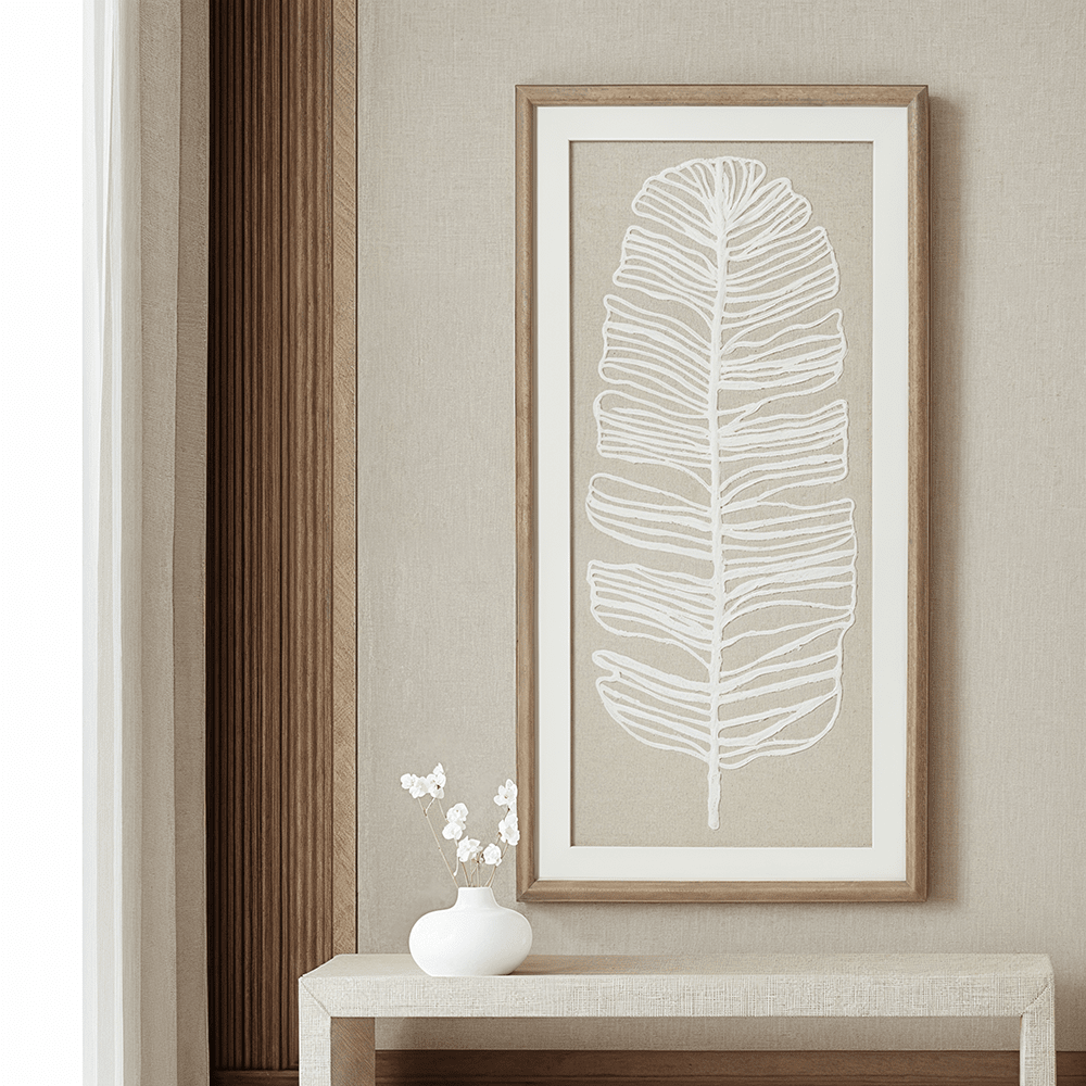 Plume Large Taupe & White Feather Wall Art with Beaded Frame Accessories