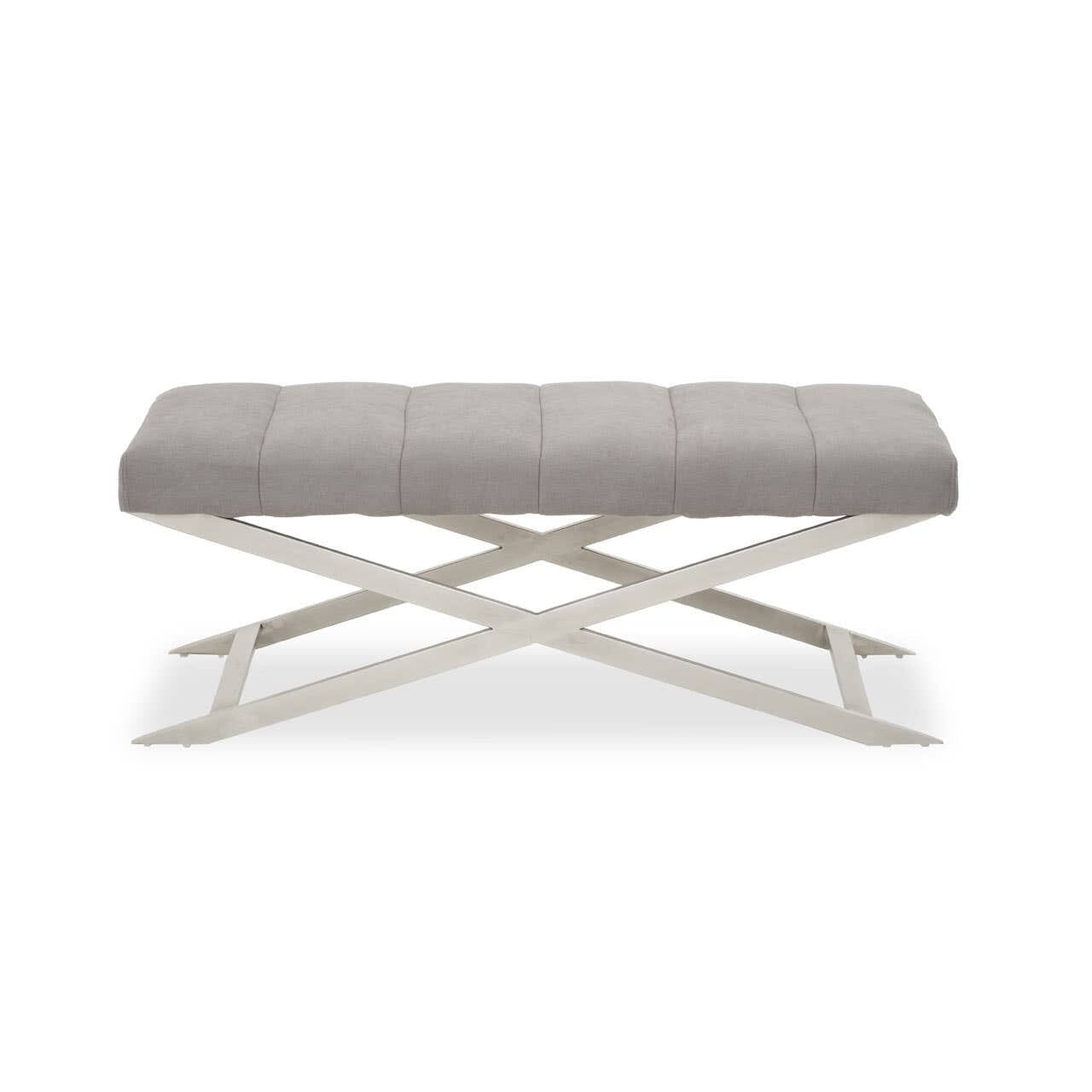 Portina Silver & Grey Velvet Channelled Bench Furniture