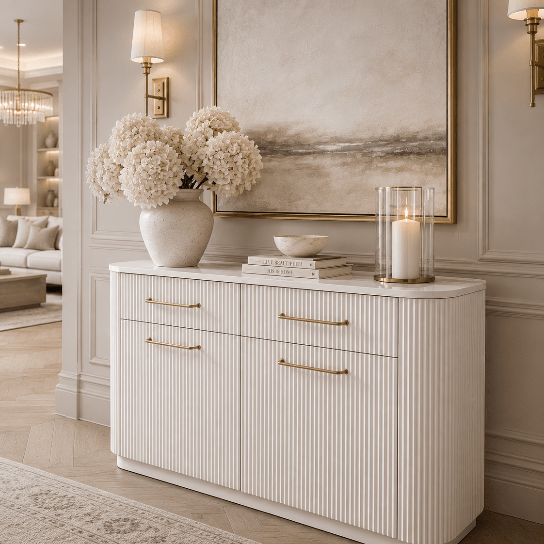Portobello Ribbed Sideboard with Marble Top Furniture