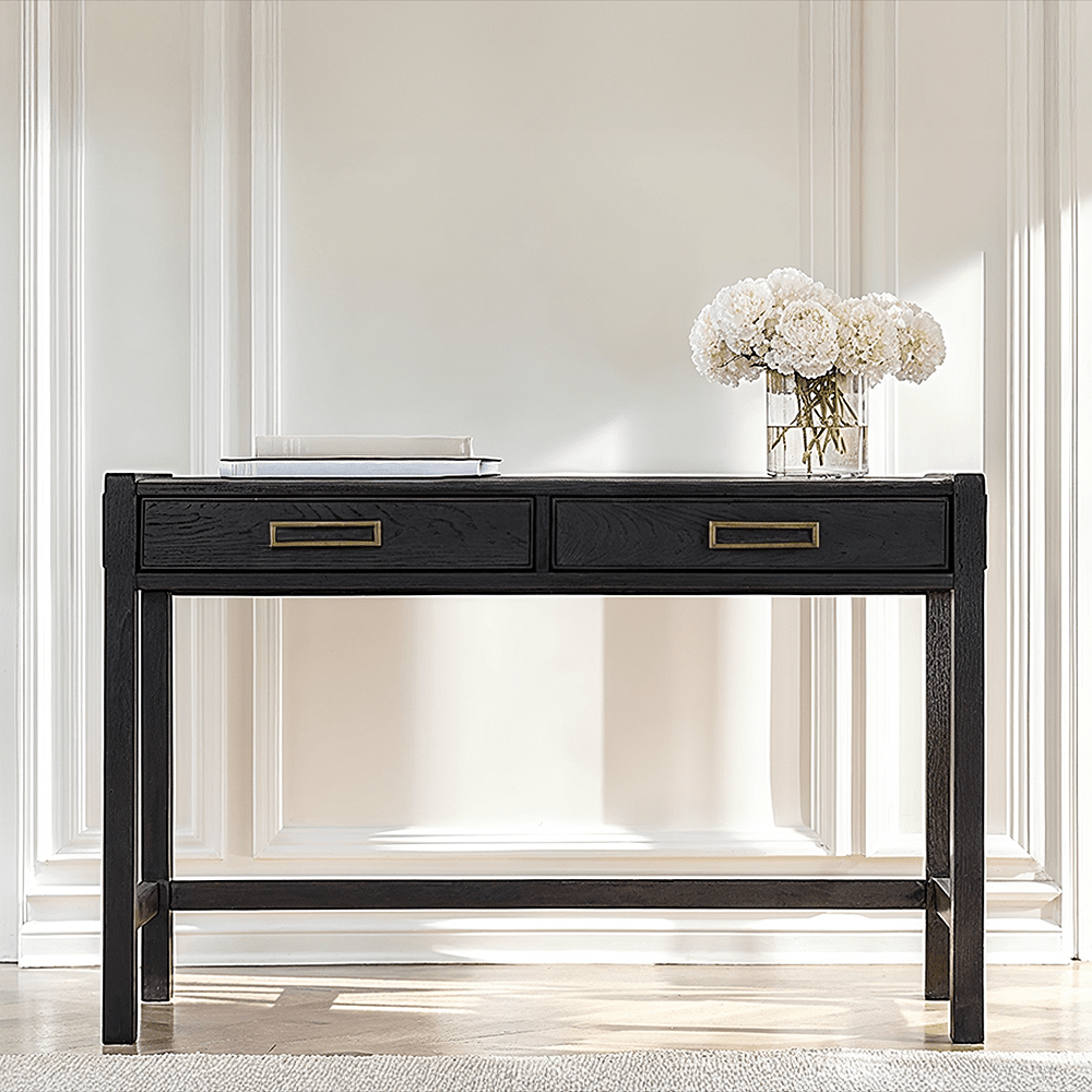 PRE ORDER - Soho Black Oak Veneer 2 Drawer Dressing Table Furniture