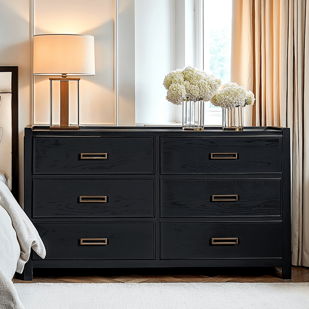 PRE ORDER - Soho Black Oak Veneer 6 Drawer Chest Furniture