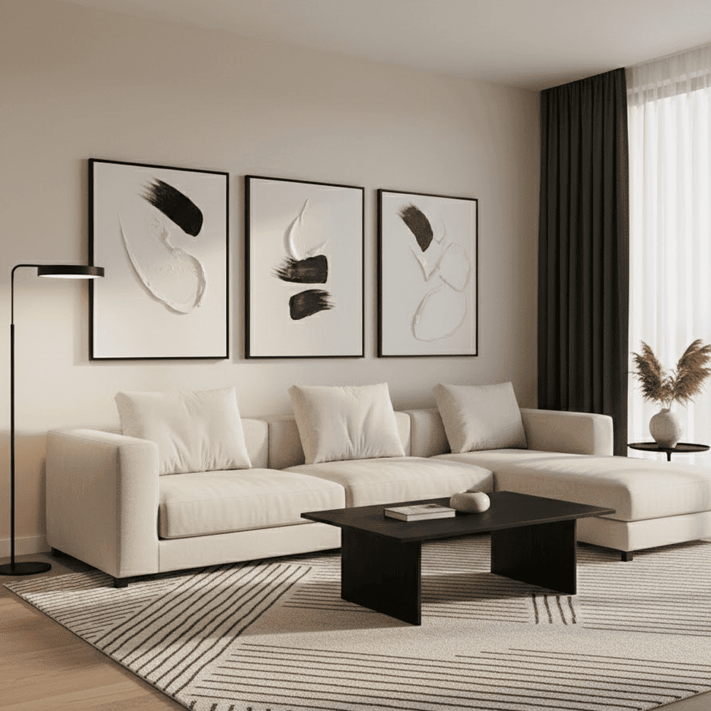 Regent Monochrome 3D Paint Stroke Effect Canvas Wall Art - Set of 3