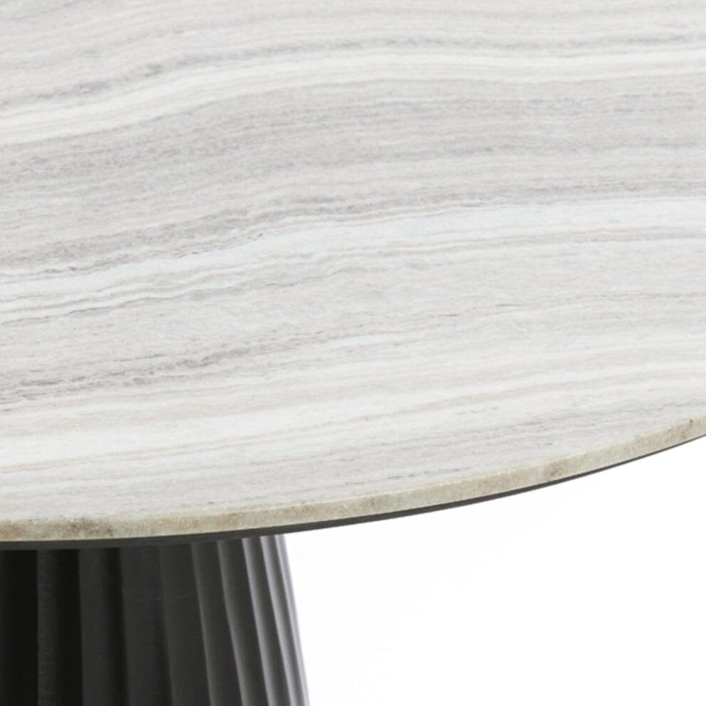 Rezina Matt Black Ribbed Round Dining Table with Taupe Marble Top Furniture