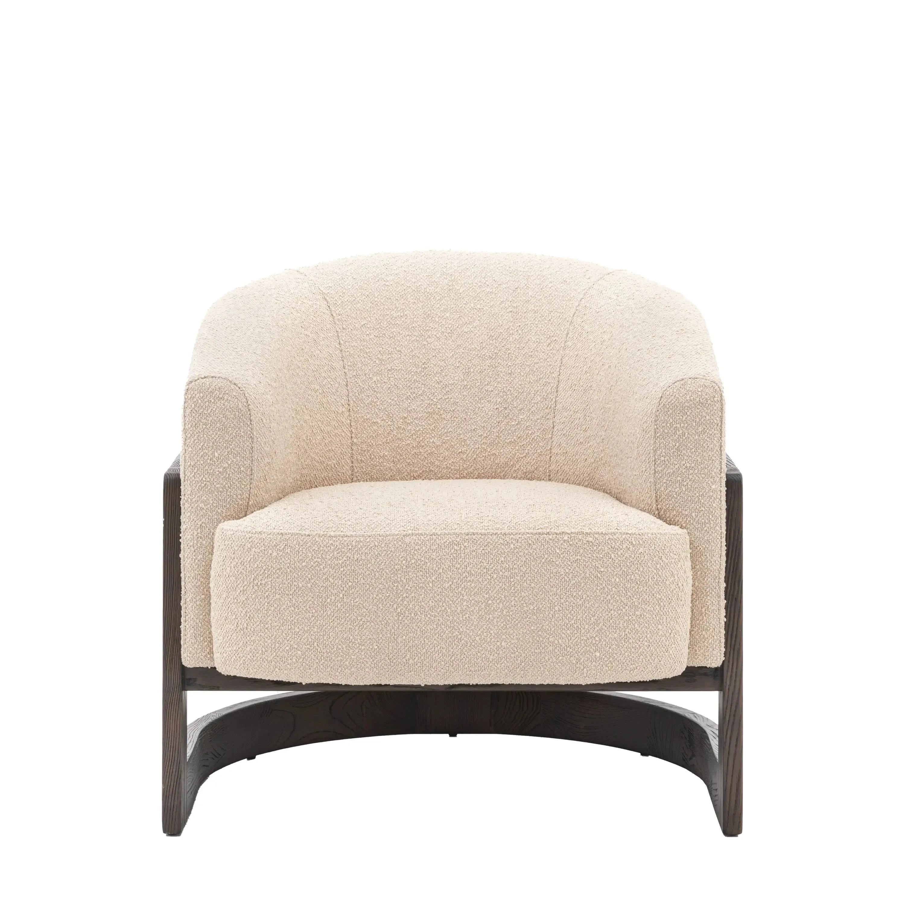 Richmond Neutral Boucle Curved Chair with Walnut Detailing Furniture