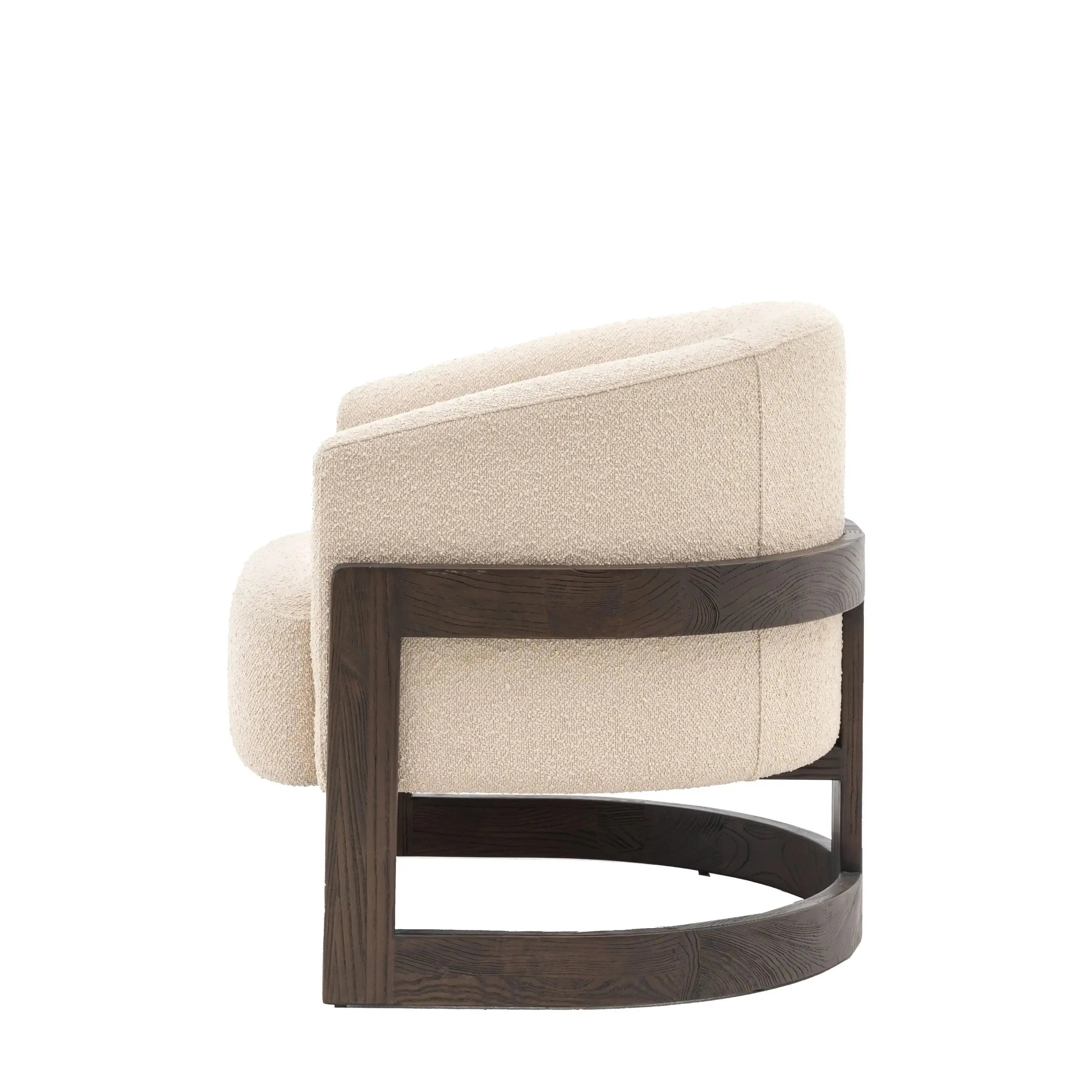 Richmond Neutral Boucle Curved Chair with Walnut Detailing Furniture