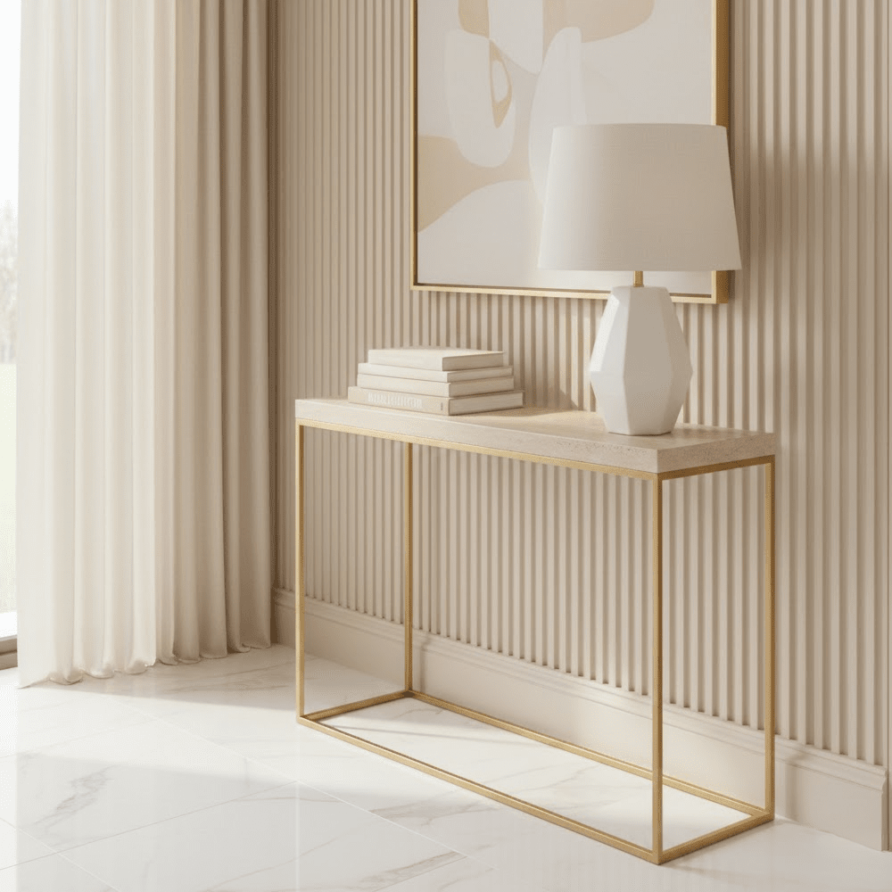 Robyn Beige Granite & Gold Square Console Table Furniture