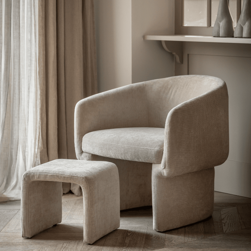 Rome Cream Textured Curved Accent Chair with Footstool Furniture