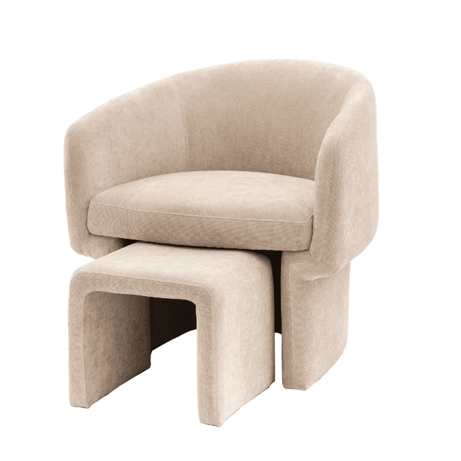 Rome Cream Textured Curved Accent Chair with Footstool Furniture