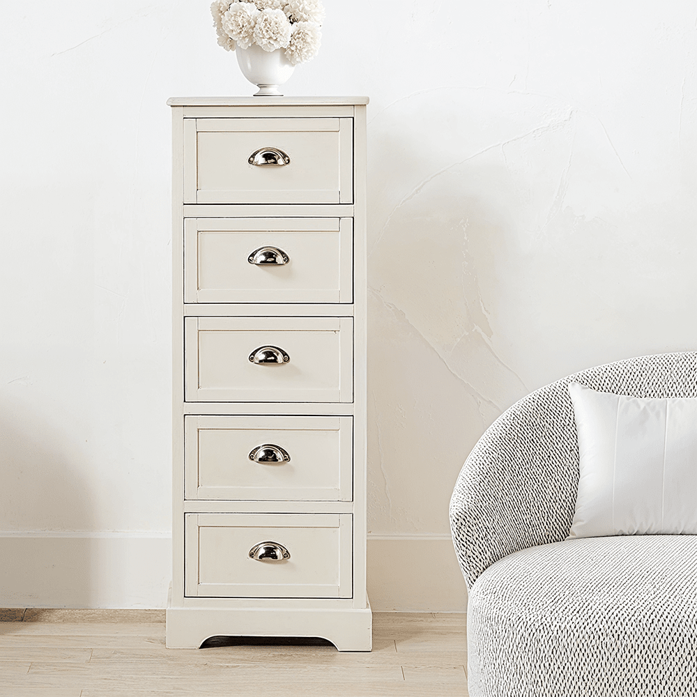 Rosanna Cream 5 Drawer Tall Chest Furniture