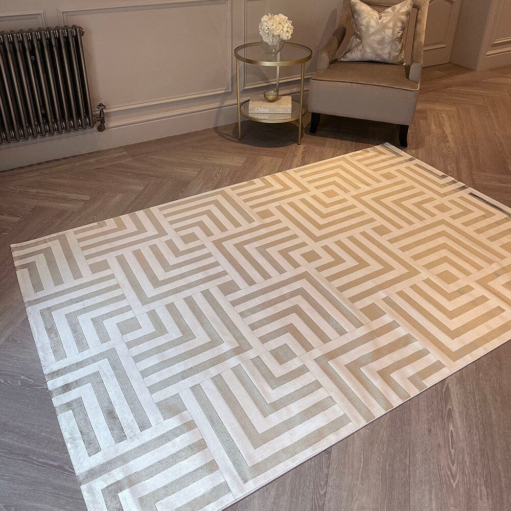 Rosetta Ivory & Gold Geometric Patterned Rug Textiles