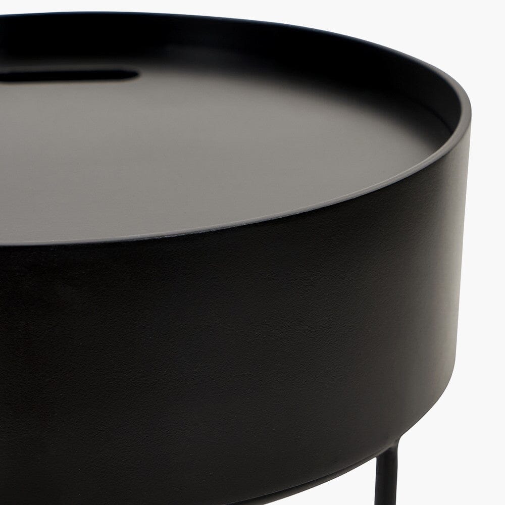 Rosolini Black Wood Veneer & Metal Storage Side Table Furniture