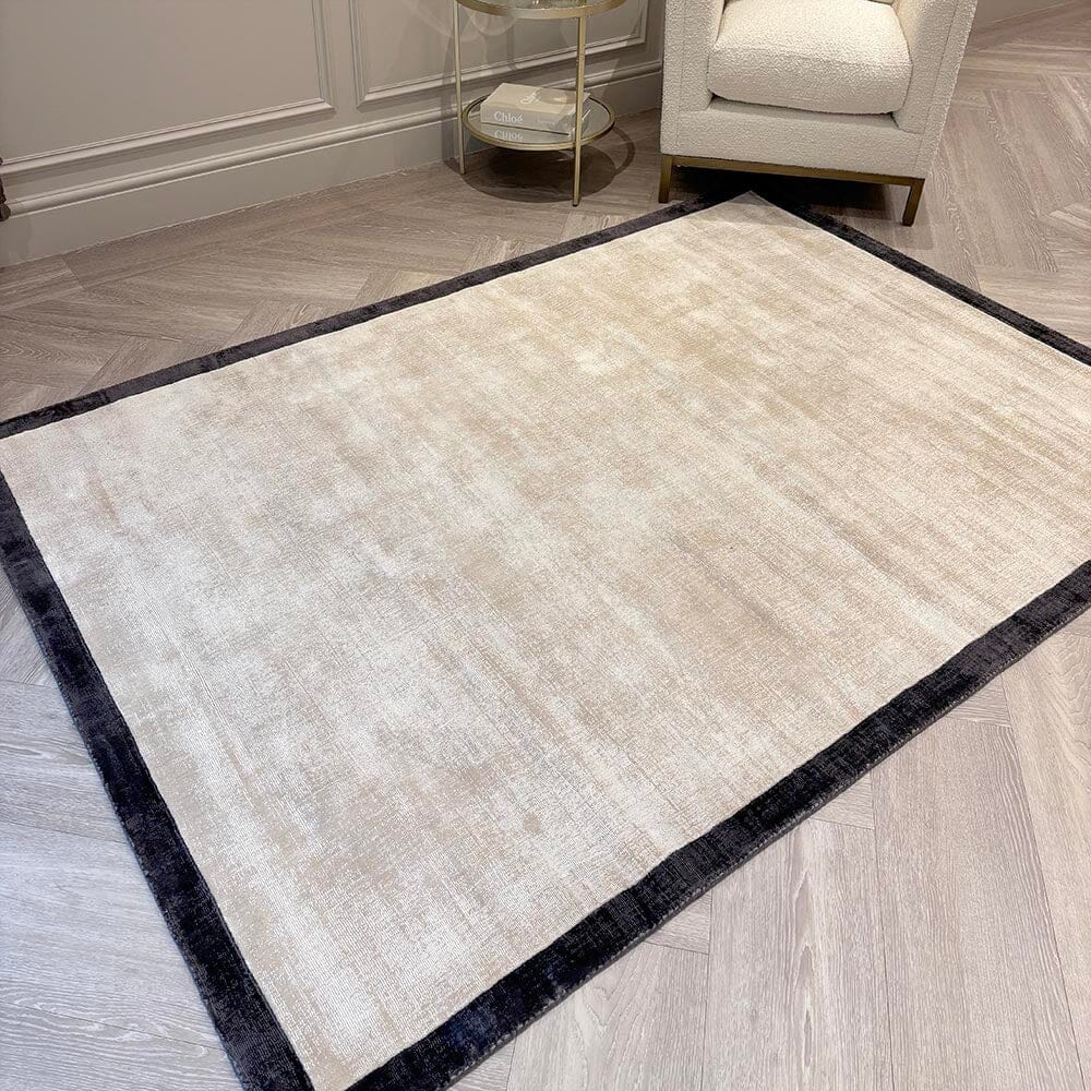 Ryley Cream Viscose Rug with Black Border Textiles