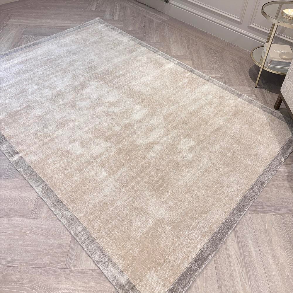 Ryley Cream Viscose Rug with Silver Border Textiles