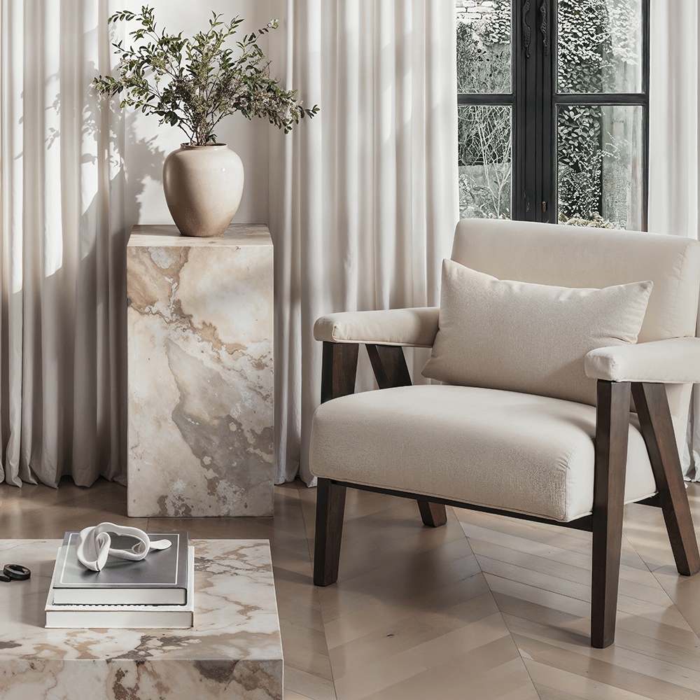 Samoa Taupe & White Marble Pedestal Table Furniture