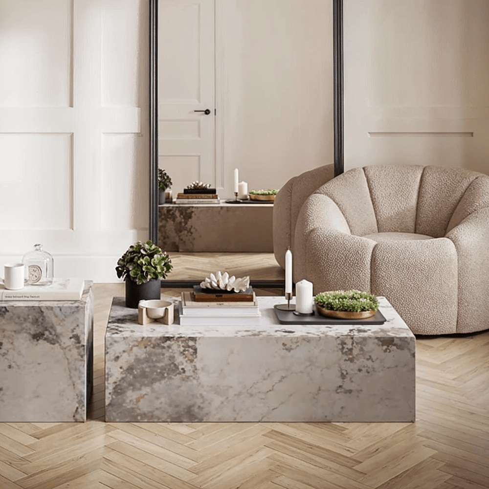 Samoa Taupe & White Marble Rectangular Coffee Table Furniture