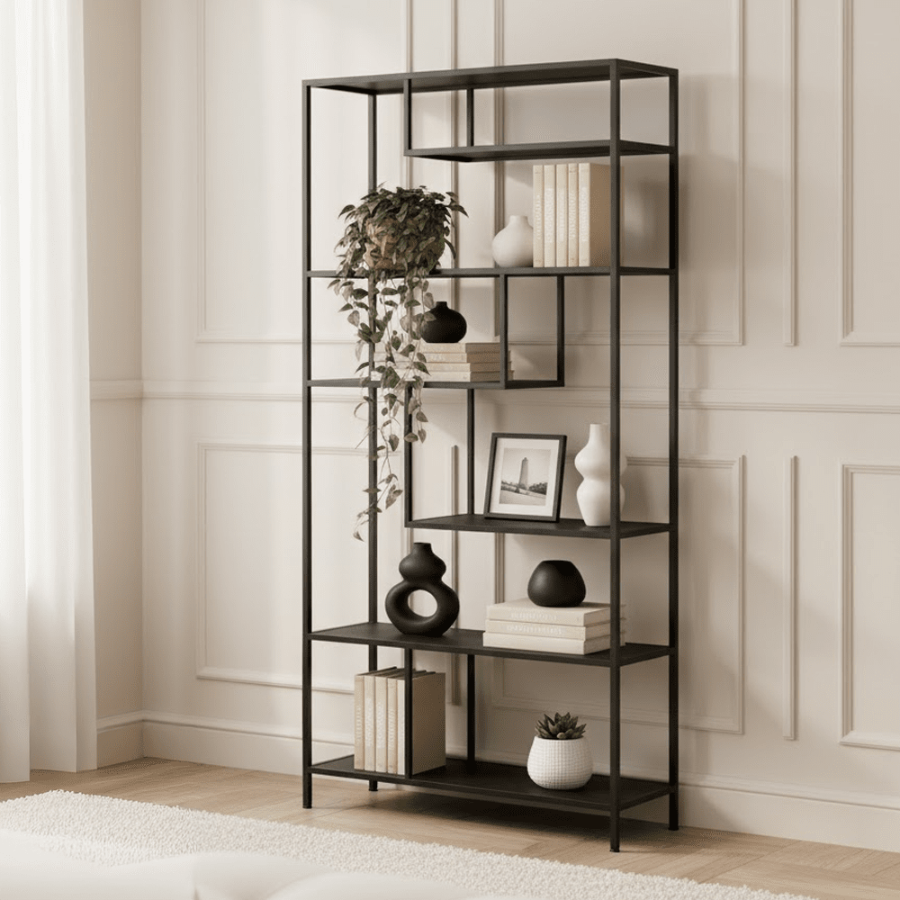 Sannia Antique Black Tall Shelving Unit Furniture